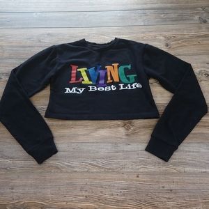Long Sleeve Black Crew Neck Fleece Lined Crop Top Living My Best Life